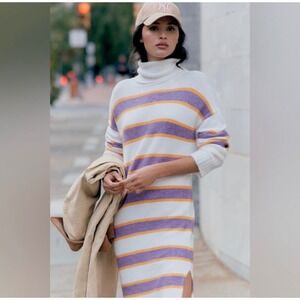 Daily Practice by Anthropologie Karigan Midi Sweater Dress Striped White Purple